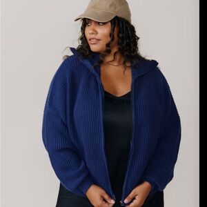 Able Norma Cozy Blue Knit Zip-Up Sweater, 3X